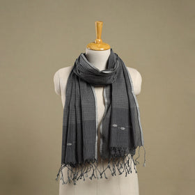 Handloom Cotton Grey Srikakulam Jamdani Stole with Tassels