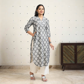 Grey Handloom Cotton Straight Pochampally Ikat Kurta