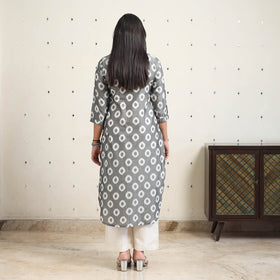 Grey Handloom Cotton Straight Pochampally Ikat Kurta