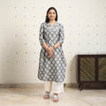 Grey Handloom Cotton Straight Pochampally Ikat Kurta