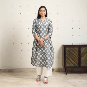 Grey Handloom Cotton Straight Pochampally Ikat Kurta