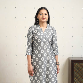 Grey Handloom Cotton Straight Pochampally Ikat Kurta