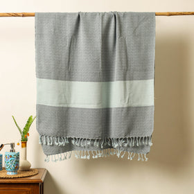 Grey - Handloom Cotton Towel with Tassels from Bijnor by Nizam