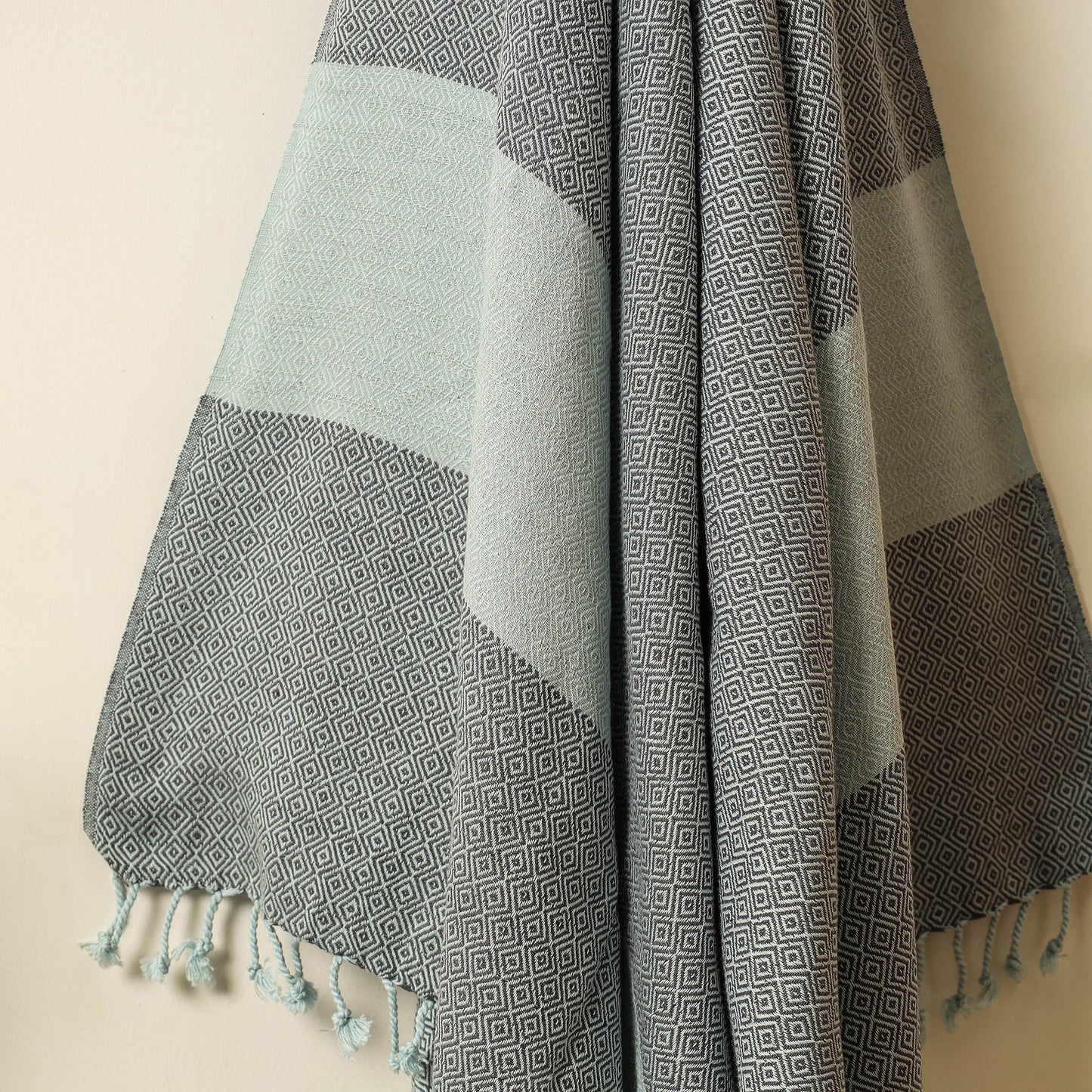 Grey - Handloom Cotton Towel with Tassels from Bijnor by Nizam