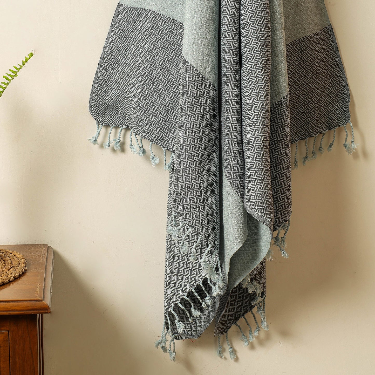 Grey - Handloom Cotton Towel with Tassels from Bijnor by Nizam