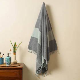 Grey - Handloom Cotton Towel with Tassels from Bijnor by Nizam