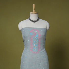 Grey - handloom cotton unstitched phulia jamdani kurta