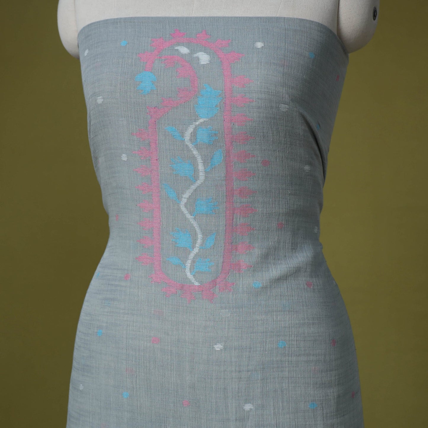 Grey - handloom cotton unstitched phulia jamdani kurta