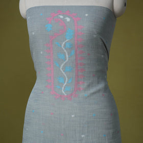 Grey - handloom cotton unstitched phulia jamdani kurta