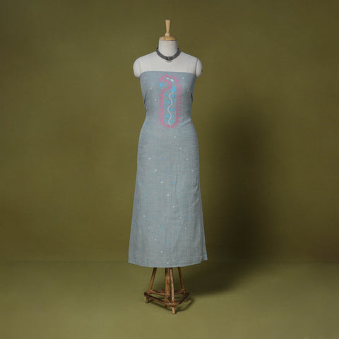 Grey - handloom cotton unstitched phulia jamdani kurta