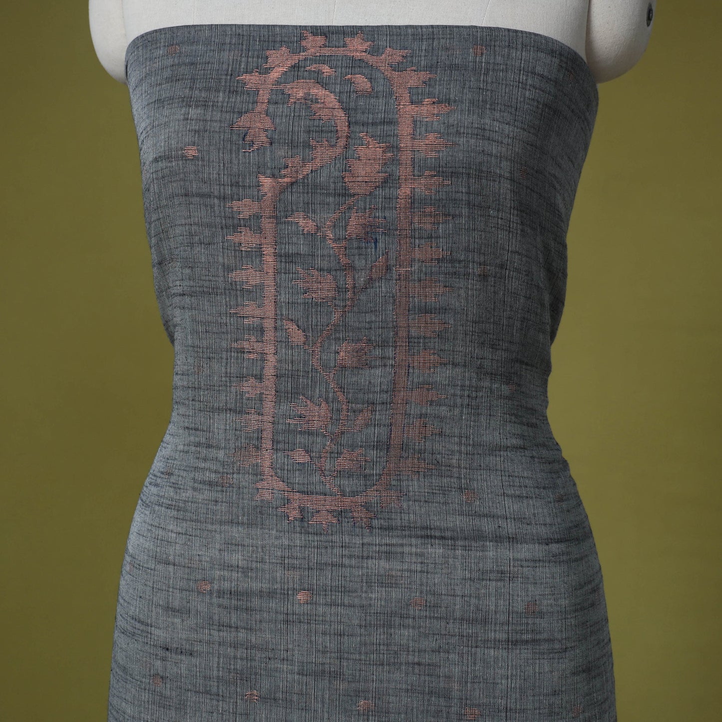 Grey - handloom cotton unstitched phulia jamdani kurta