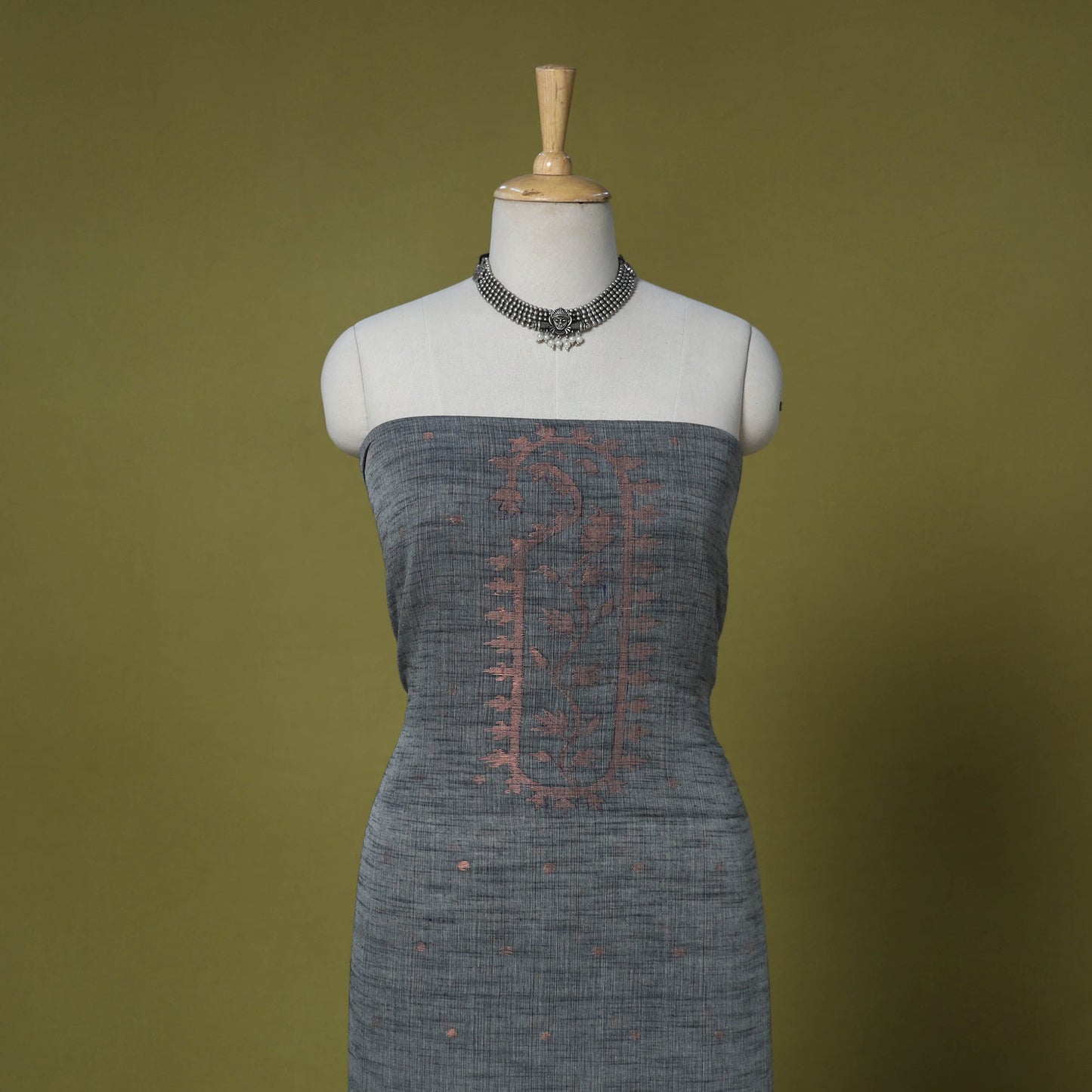 Grey - handloom cotton unstitched phulia jamdani kurta