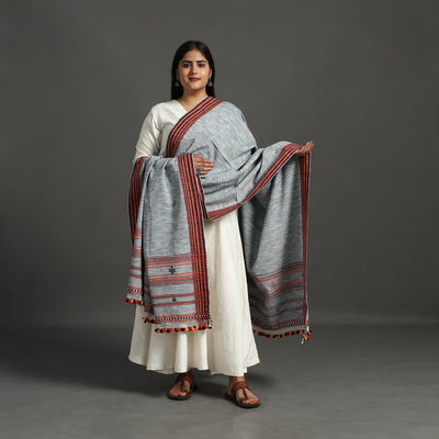 Grey - handloom fine cotton kutch bhujodi dupatta 13