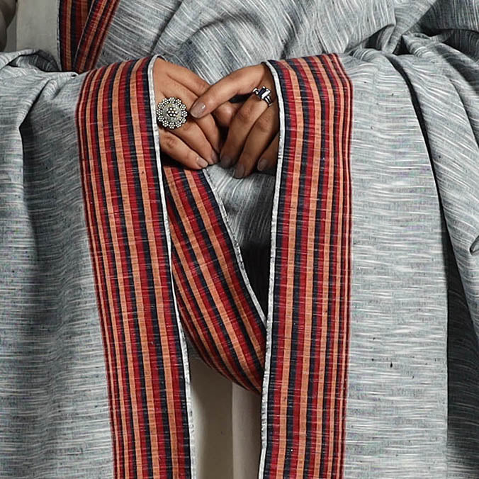 Grey - handloom fine cotton kutch bhujodi dupatta 13