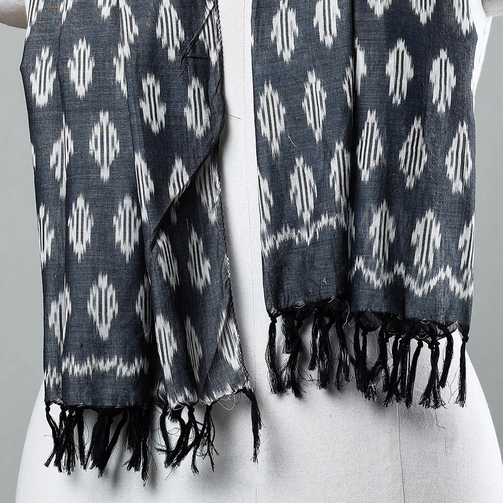 Grey - Handloom Mercerized Cotton Pochampally Ikat Stole
