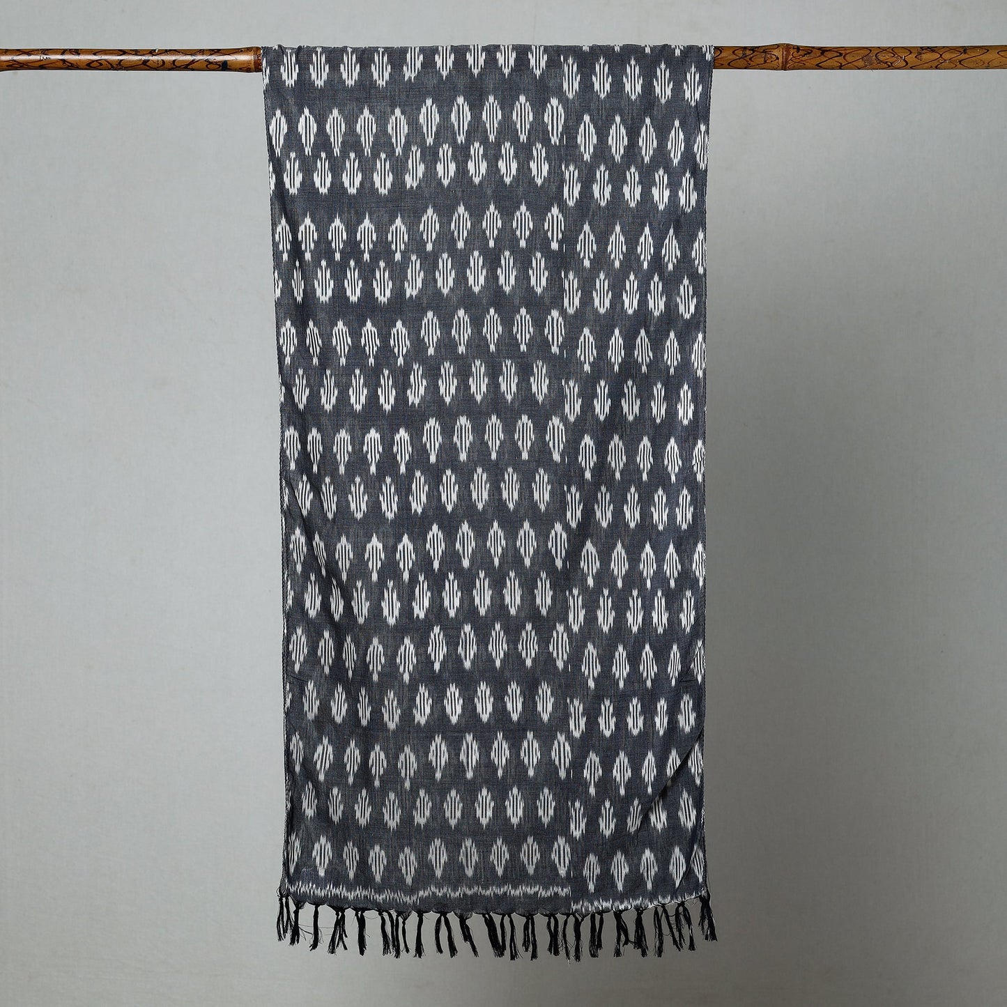 Grey - Handloom Mercerized Cotton Pochampally Ikat Stole