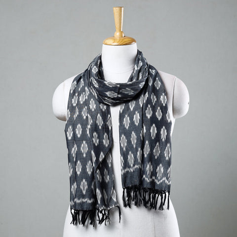 Grey - Handloom Mercerized Cotton Pochampally Ikat Stole