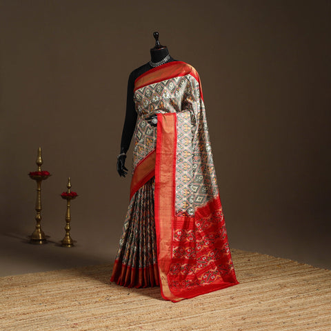 Handloom mulberry silk patola ikat pochampally saree 17