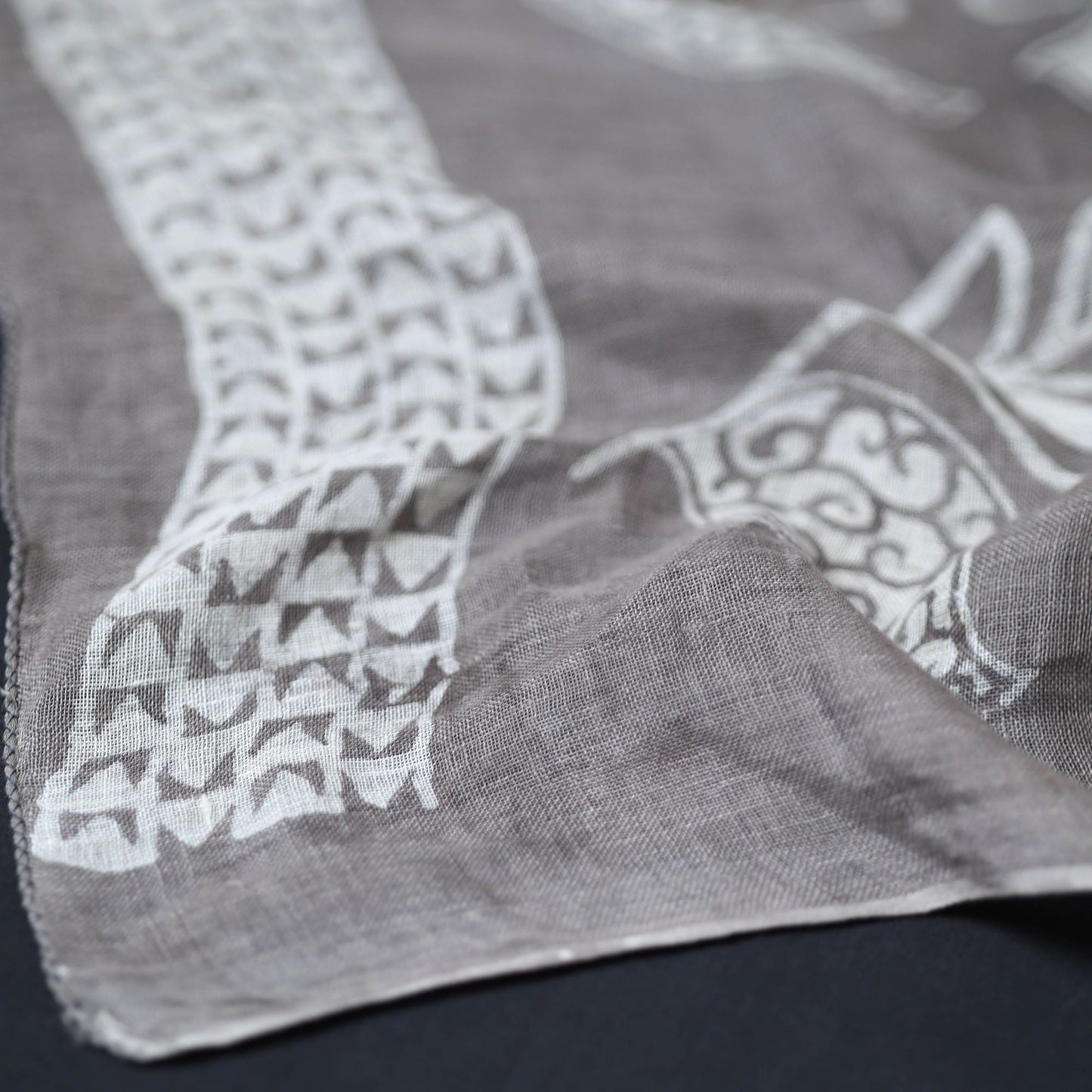Grey - handloom natural dyed linen bindaas stole 13