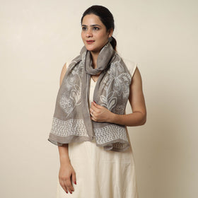 Grey - handloom natural dyed linen bindaas stole 13