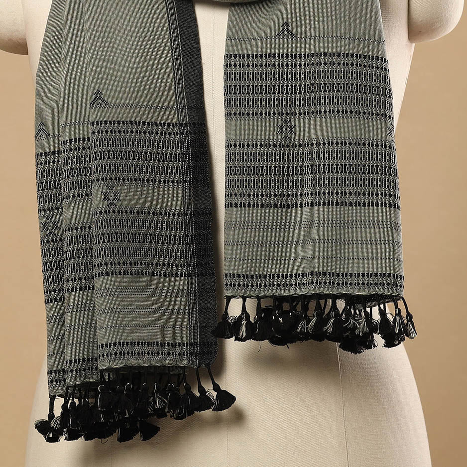 Grey Handloom Organic Kala Cotton Kutch Bhujodi Stole
