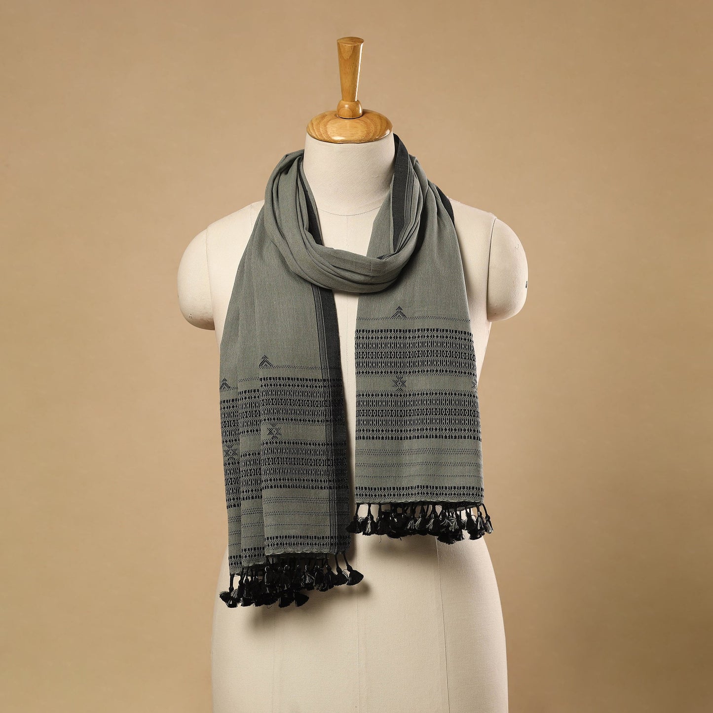 Grey Handloom Organic Kala Cotton Kutch Bhujodi Stole