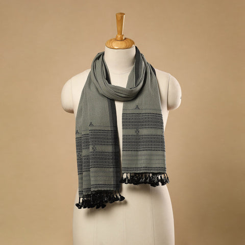 Grey Handloom Organic Kala Cotton Kutch Bhujodi Stole