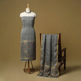 Handloom phulia jamdani linen silk 2pc unstitched dress
