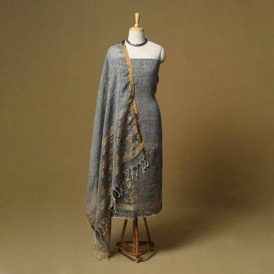 Handloom phulia jamdani linen silk 2pc unstitched dress