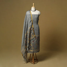 Handloom phulia jamdani linen silk 2pc unstitched dress
