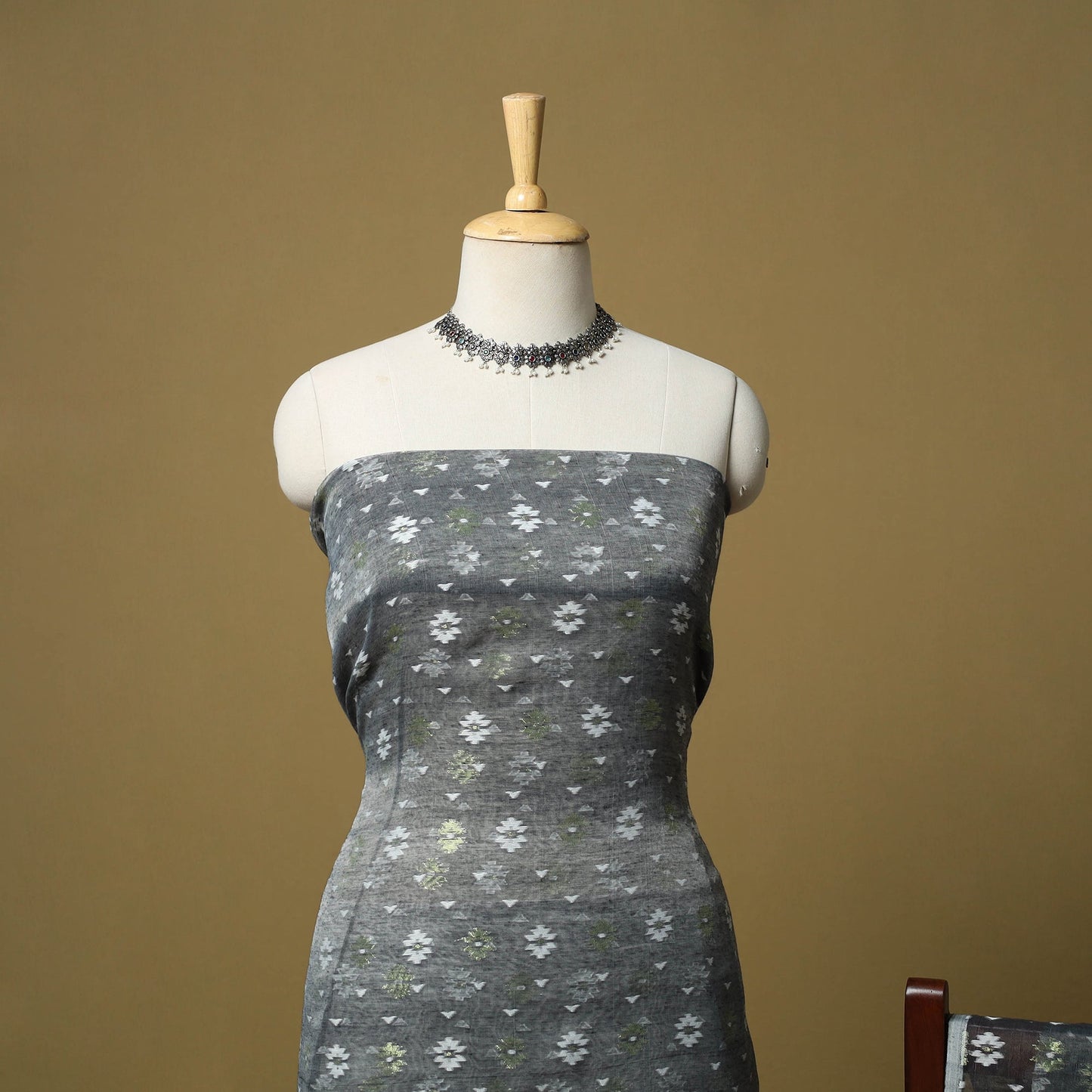 Grey - handloom phulia jamdani silk cotton 2pc unstitched