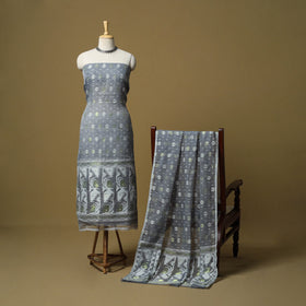 Grey - handloom phulia jamdani silk cotton 2pc unstitched