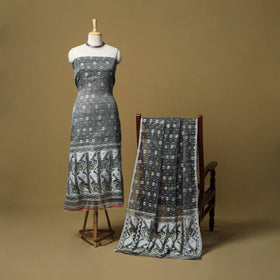 Grey - handloom phulia jamdani silk cotton 2pc unstitched