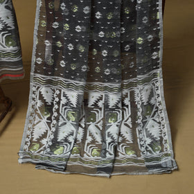 Grey - handloom phulia jamdani silk cotton 2pc unstitched