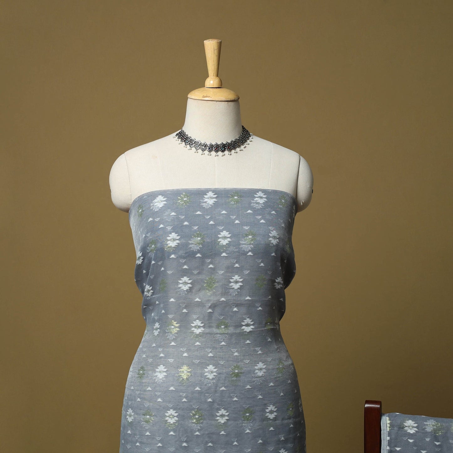 Grey - handloom phulia jamdani silk cotton 2pc unstitched