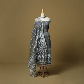 Grey - handloom phulia jamdani silk cotton 2pc unstitched