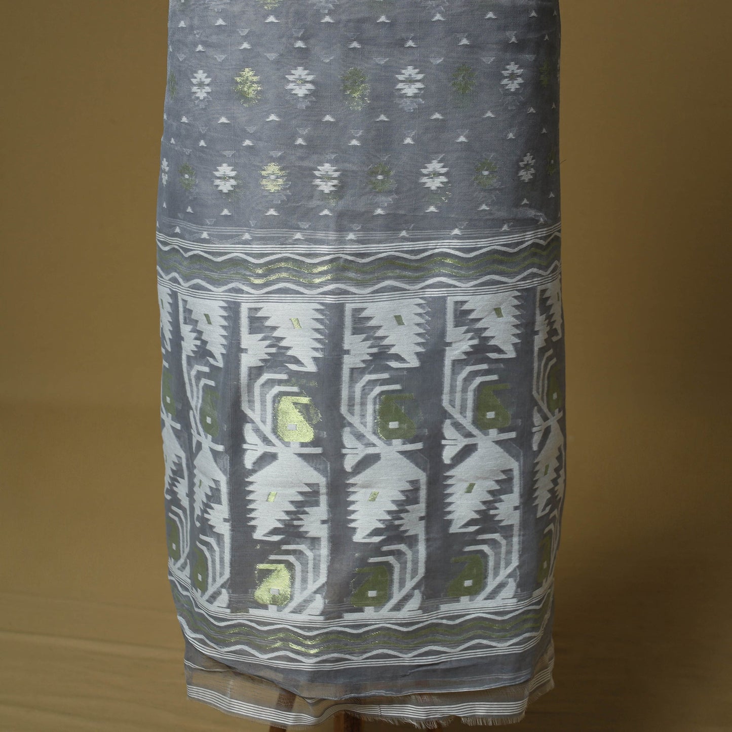 Grey - handloom phulia jamdani silk cotton 2pc unstitched