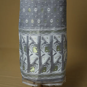 Grey - handloom phulia jamdani silk cotton 2pc unstitched