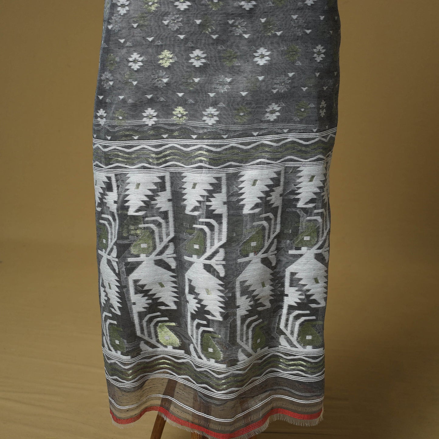 Grey - handloom phulia jamdani silk cotton 2pc unstitched