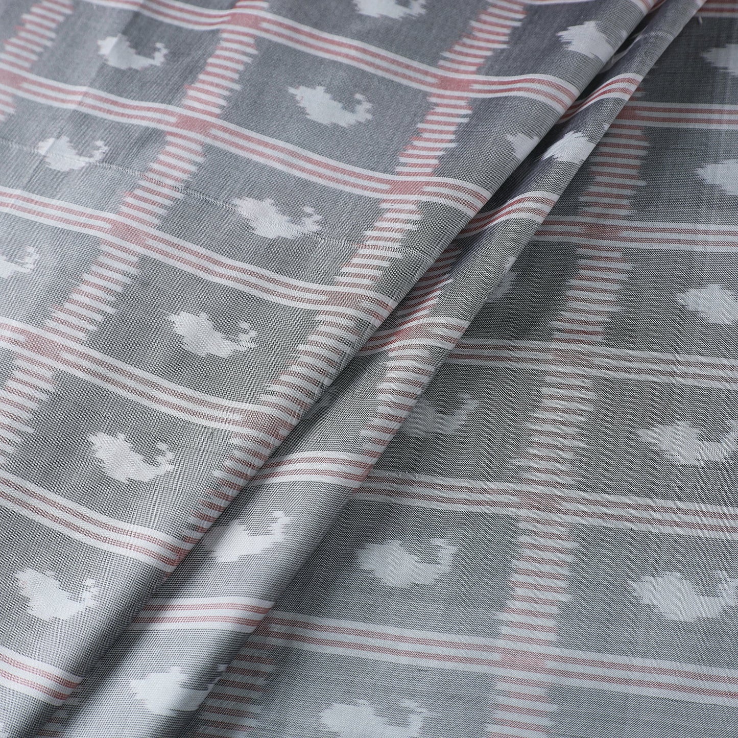 Grey - handloom raw silk pochampally weave ikat fabric 42