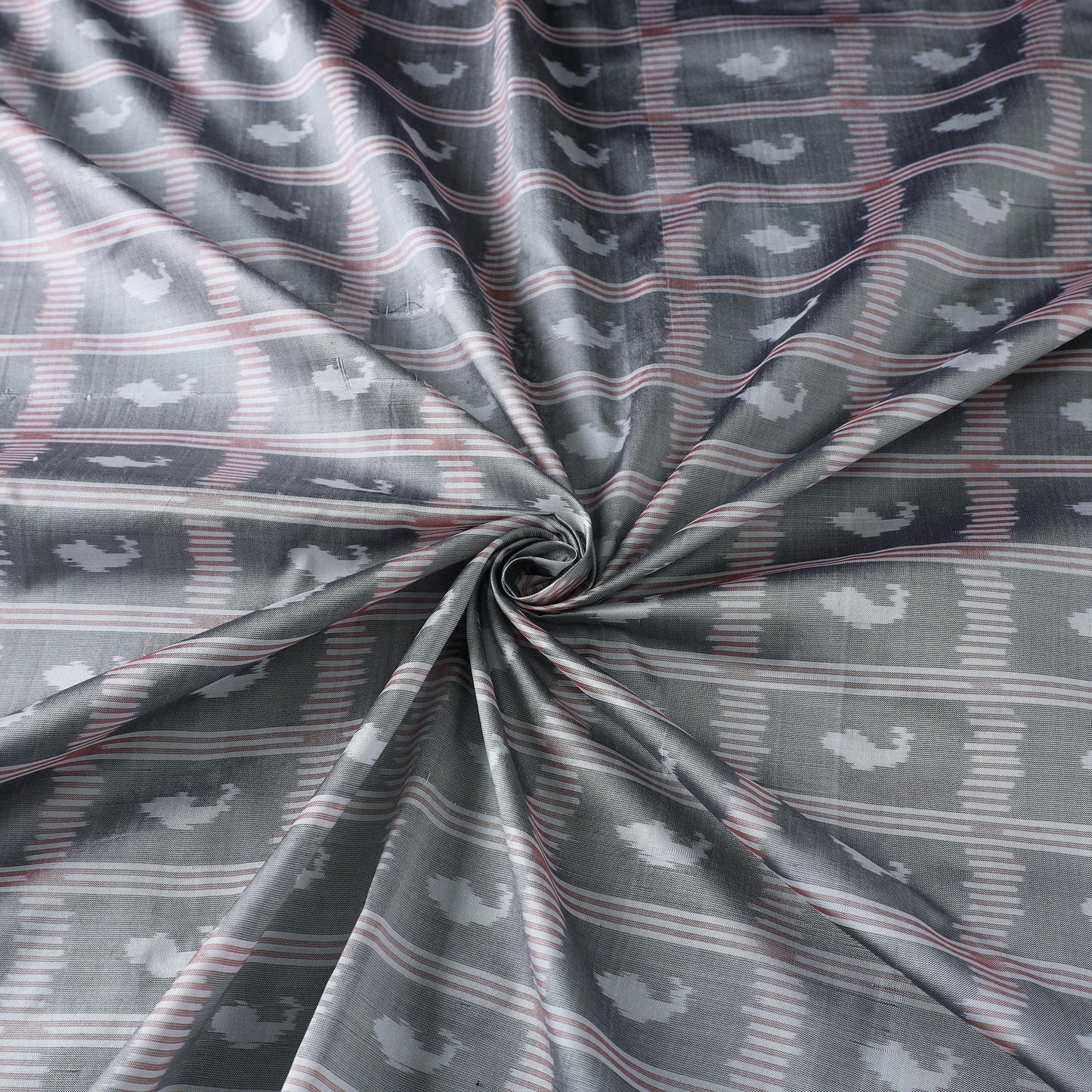 Grey - handloom raw silk pochampally weave ikat fabric 42