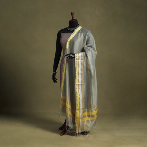 Grey - handloom silk cotton maheshwari dupatta 06