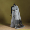 Grey - handloom silk cotton maheshwari saree with zari
