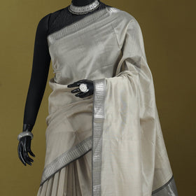 Grey - handloom silk cotton maheshwari saree with zari