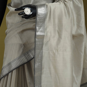 Grey - handloom silk cotton maheshwari saree with zari