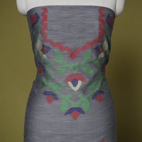 Grey - handloom silk cotton unstitched phulia jamdani kurta