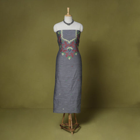 Grey - handloom silk cotton unstitched phulia jamdani kurta