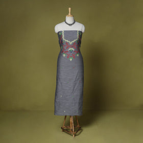 Grey - handloom silk cotton unstitched phulia jamdani kurta