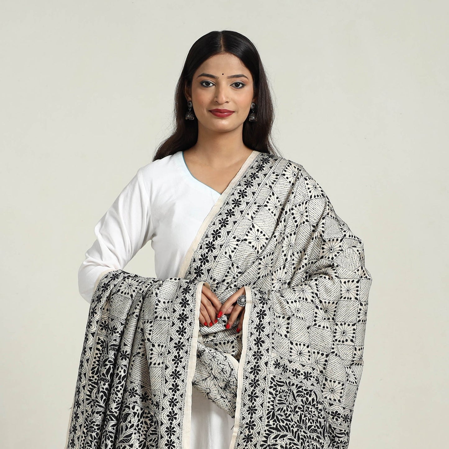 Buy Embroidered Bengal Kantha Work Dupatta Online in India