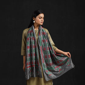 Grey - handloom tussar silk bengal kantha work stole 58